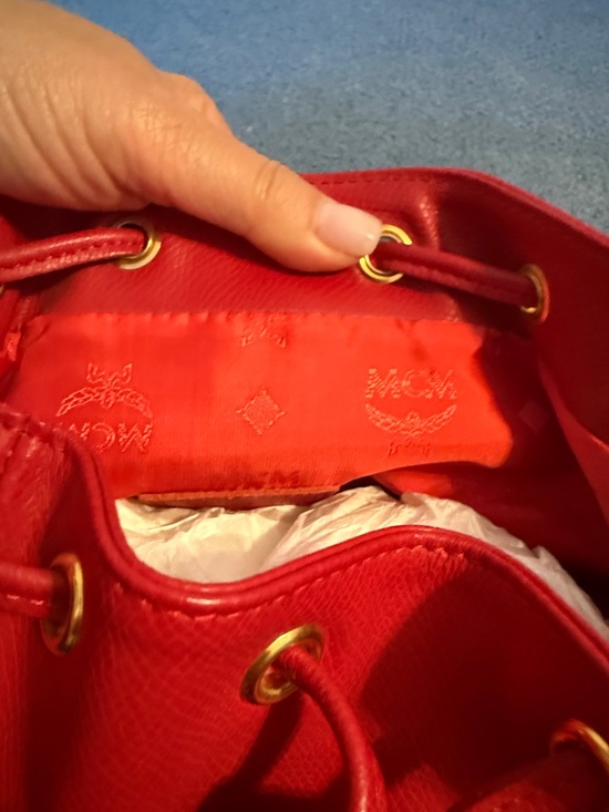 MCM Red Drawstring Backpack with Gold Plate main image 5